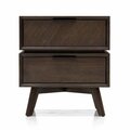 Homeroots Mid Century Acacia Nightstand with Two Drawers & Black Metal Handles 473027
